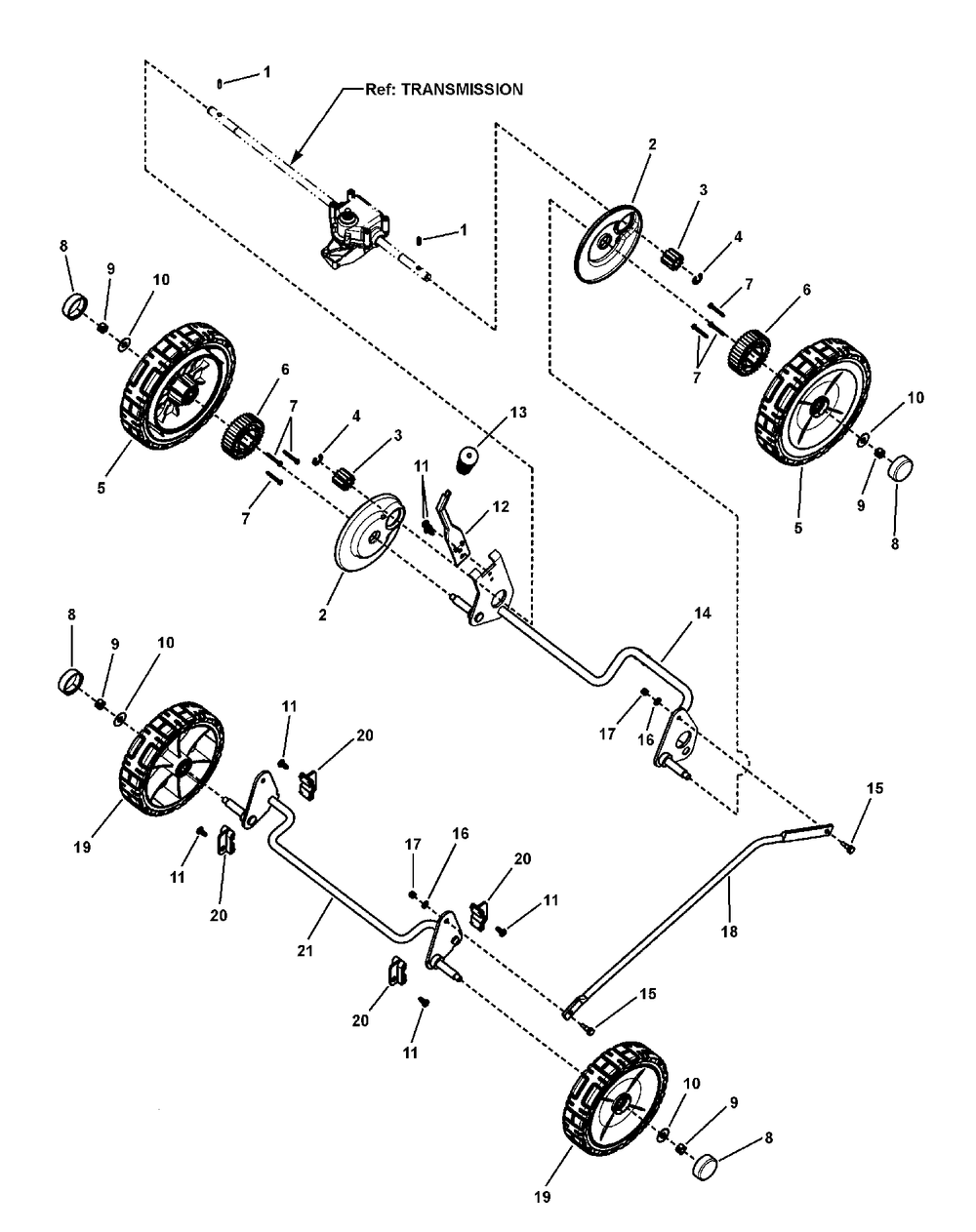 Wheels And Height-Of-Cut Group Diagram and Parts List for 7800671-BBRR219BS 2010 Briggs and Stratton Lawn Mower